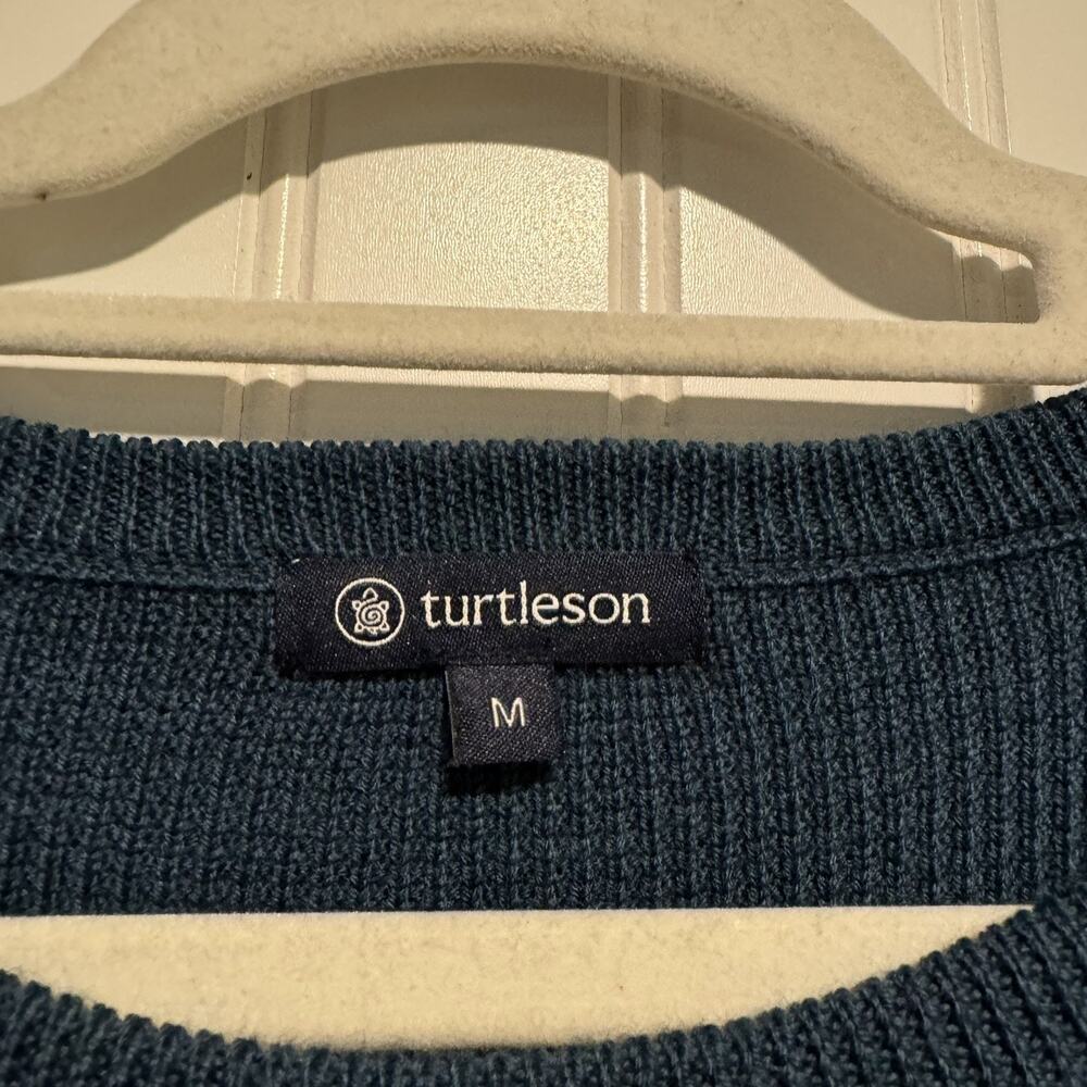 Turtleson Teal Blue Stretch Knit Sweater Extra Fine Merino Wool Mens Medium - Picture 3 of 5